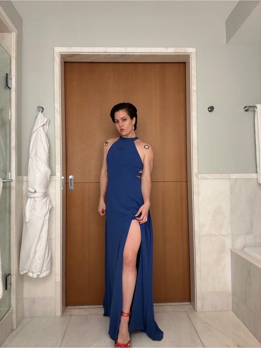 Azazie Royal Blue Halter Maxi Dress